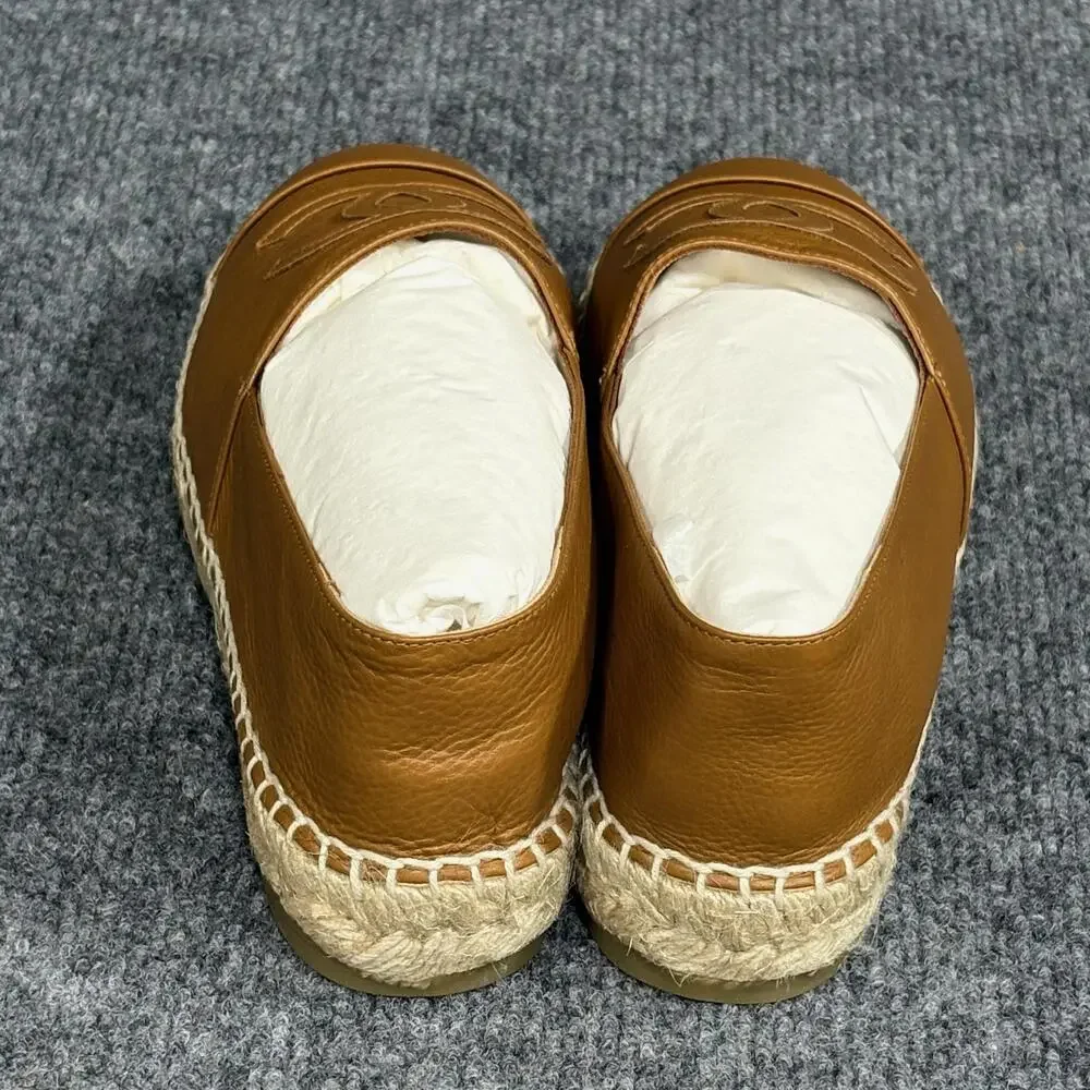 Chanel Shoes Womens 37 Brown Calfskin Espadrille Flats Slip On CC Logo Caramel
